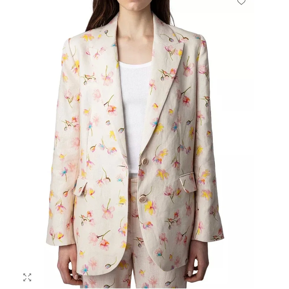 Zadig &‎ Voltaire Courtney Vegy Linen Blazer Jacket Sz XL / EU 42 Pink Floral